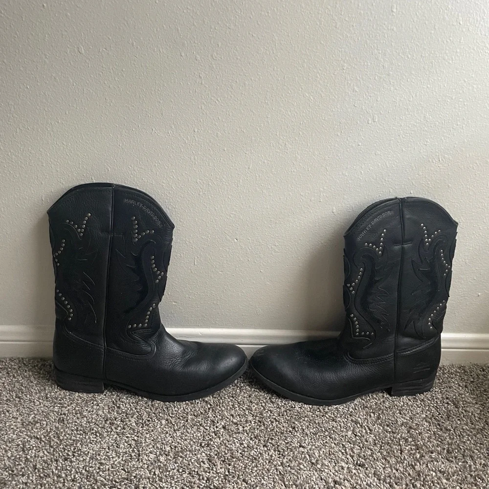 🏍️ Vintage Harley-Davidson Black Studded Leather After Riding Boots 🏍️ - Picture 4 of 10
